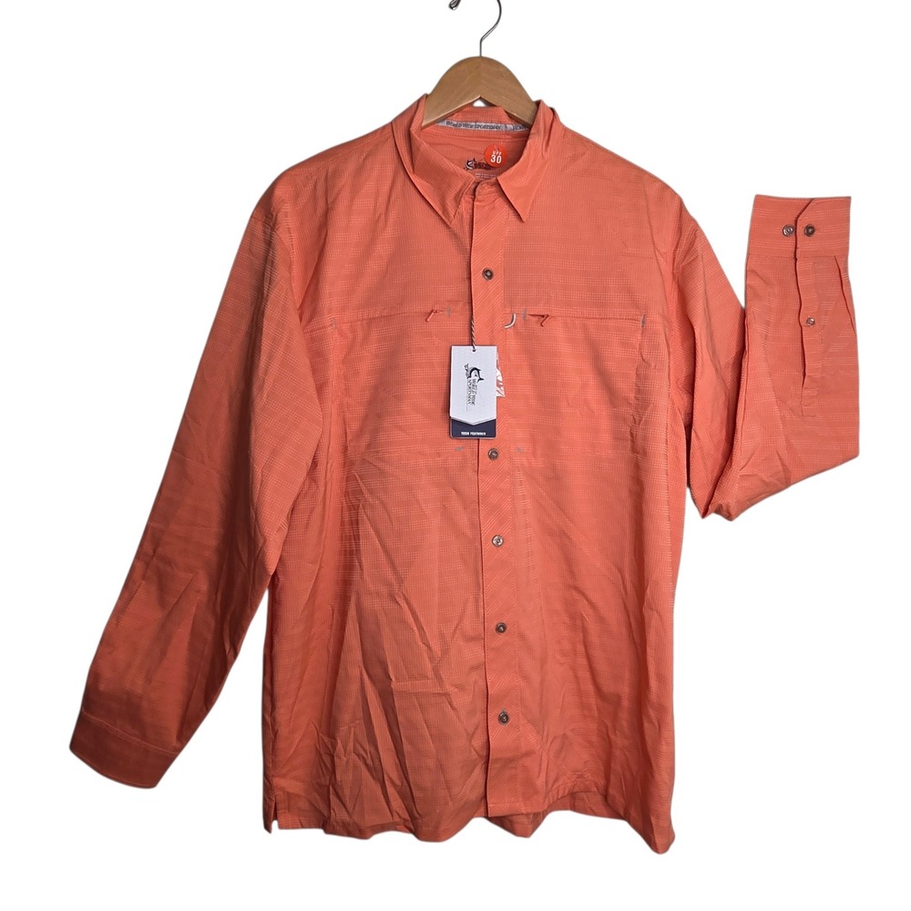 NEW World Wide Sportsman Mens Orange Tech Fishing Shirt SZ L UPF 30 Gorpcore